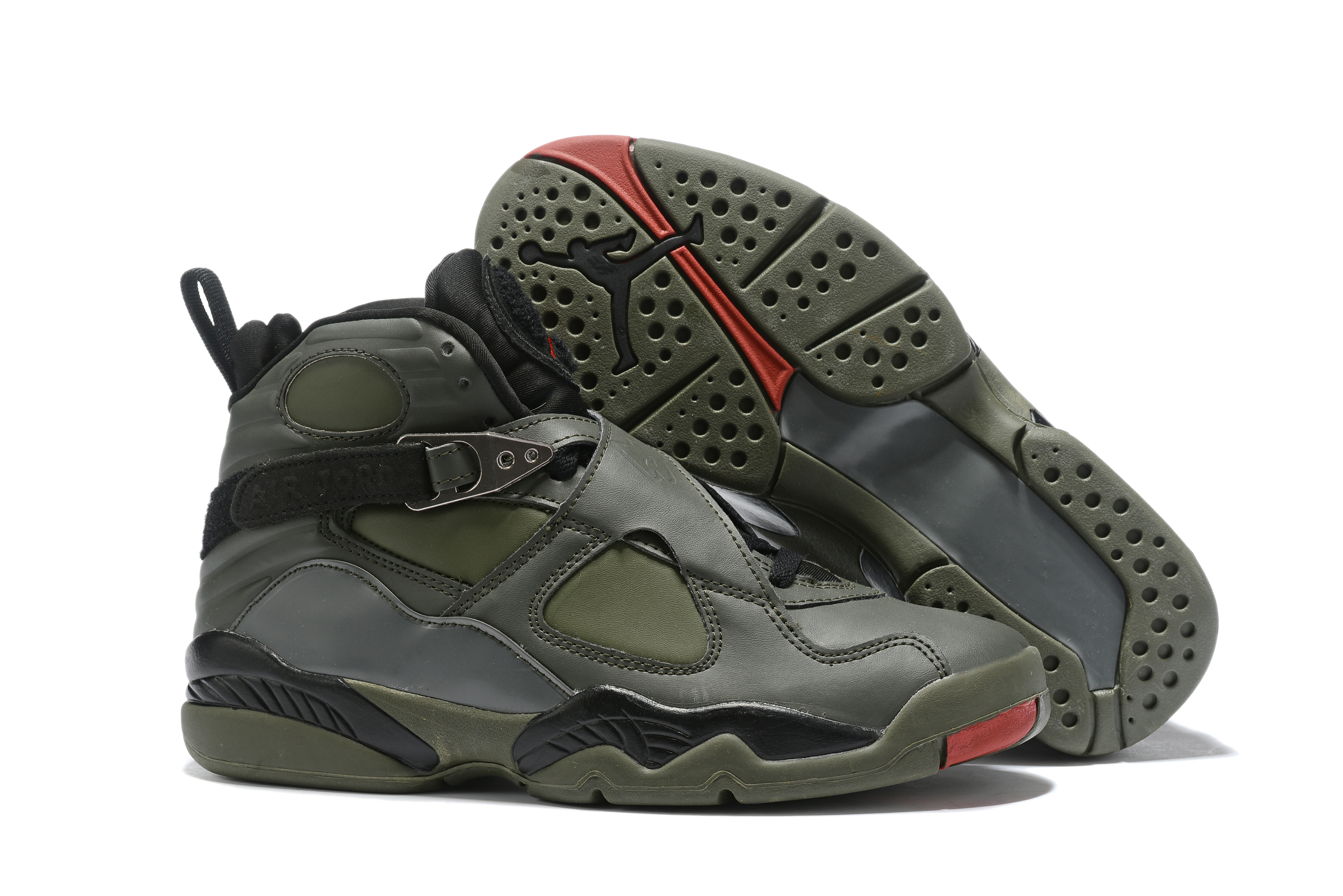 2019 Air Jordan 8 Army Green Carbon Grey Black Red Shoes - Click Image to Close